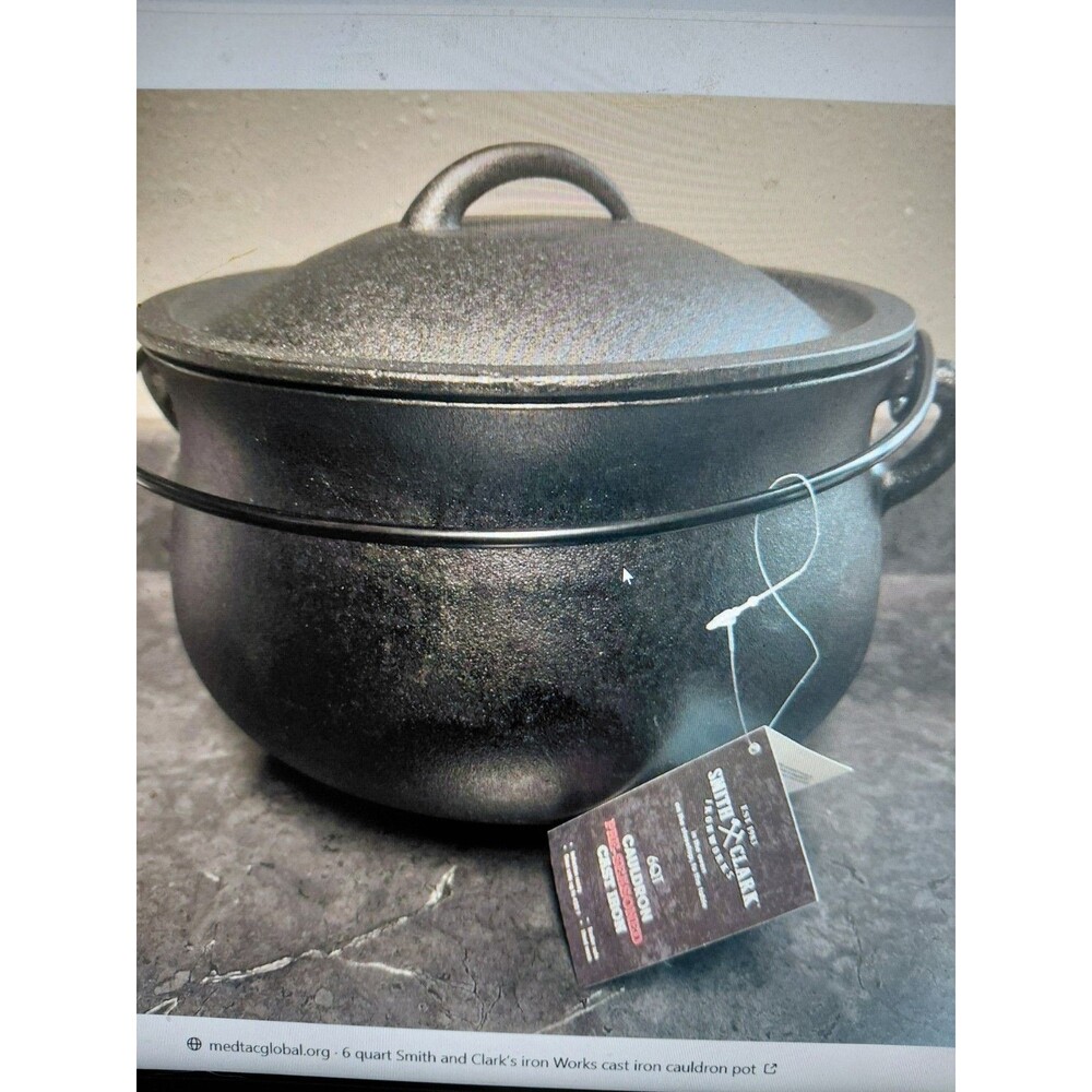 Smith & Clark 6 Qt Cauldron Pre-Seasoned Cast Iron Pot w/ Lid Halloween Kitchen